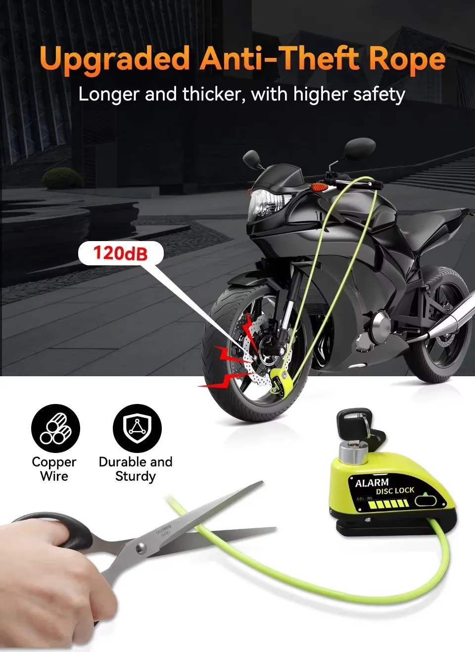ISGTDRM 1.2M Disc Lock Reminder Cable Lock Anti-Theft Rope Alarm Disc Lock Spring Cable Security Reminder for Motorcycle thumbnail 4