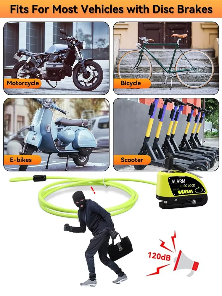 ISGTDRM 1.2M Disc Lock Reminder Cable Lock Anti-Theft Rope Alarm Disc Lock Spring Cable Security Reminder for Motorcycle thumbnail 5