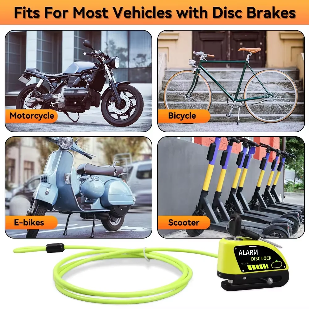 ISGTDRM 1.2M Disc Lock Reminder Cable Lock Anti-Theft Rope Alarm Disc Lock Spring Cable Security Reminder for Motorcycle thumbnail 3