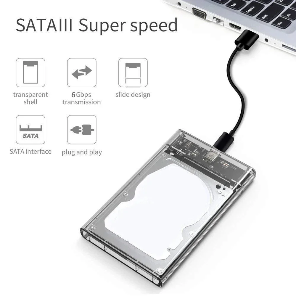 Transparent HDD Case HDD Enclosure 2.5 Inch SSD SATA To USB 3.0 Type-C 3.1 Adapter Portable External Hard Drive Box Tool-Free thumbnail 3