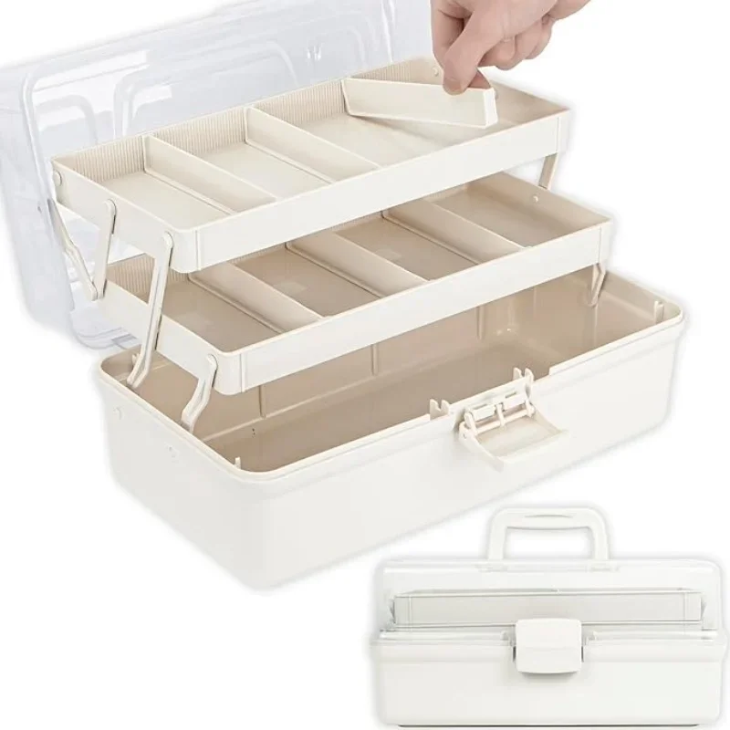 3-Layer Plastic Dividing Storage Box Craft Organizer and Storage with Adjustable Spacers Portable Handled Art Supply Organizer thumbnail 2