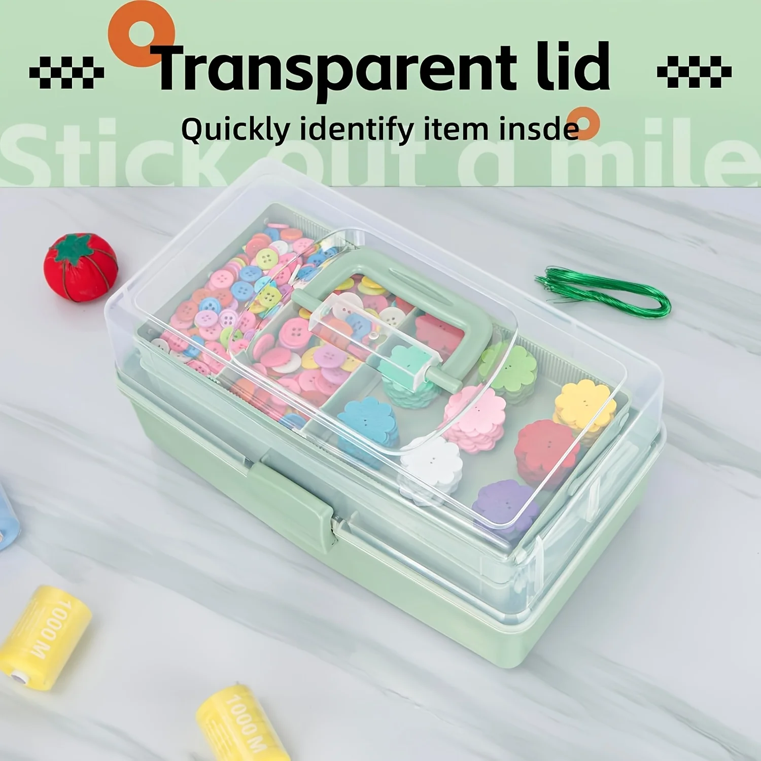3-Layer Plastic Dividing Storage Box Craft Organizer and Storage with Adjustable Spacers Portable Handled Art Supply Organizer thumbnail 6