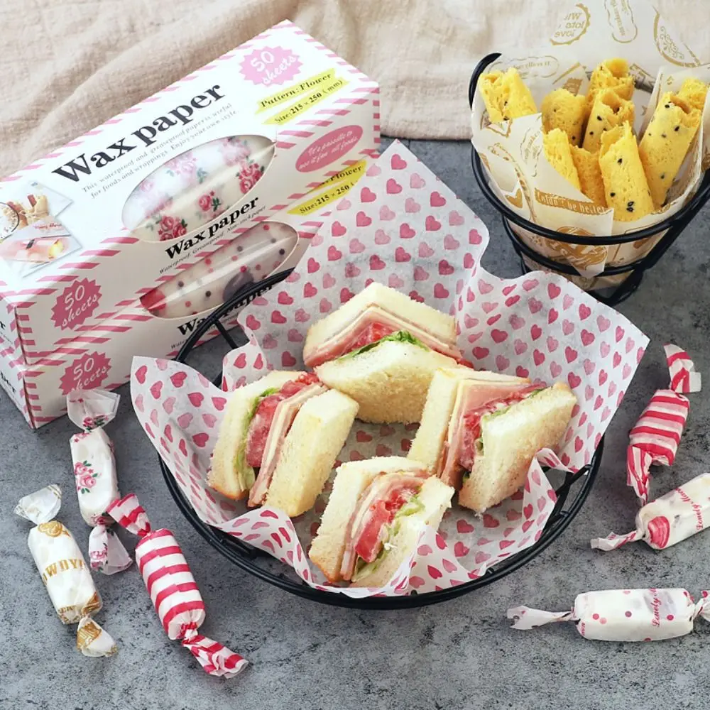 10/50pcs Heart Printed Disposable Wax Paper Oilproof Baking Paper Cake Bread Packaging Wrapper Baking Wax Paper Pad thumbnail 4