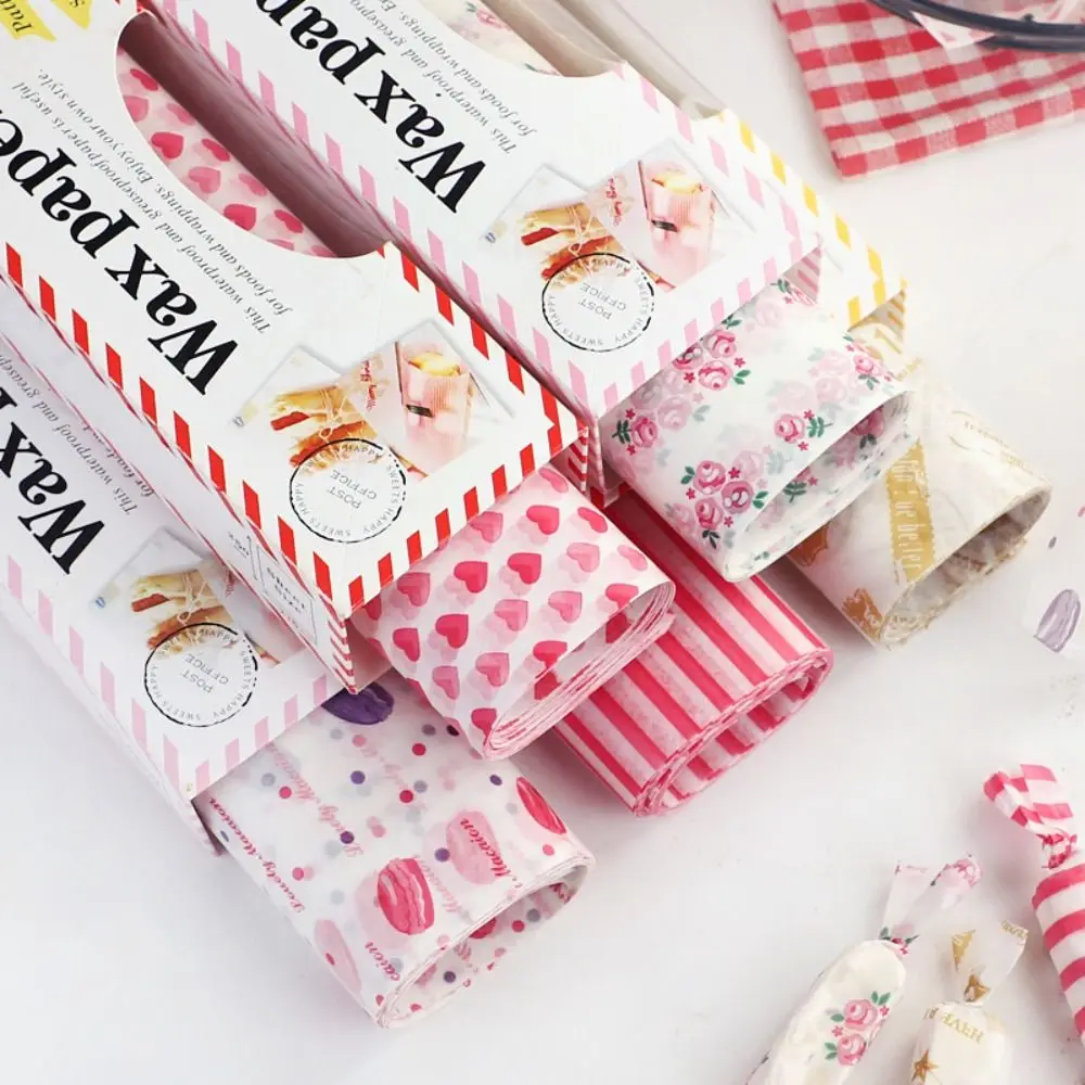 10/50pcs Heart Printed Disposable Wax Paper Oilproof Baking Paper Cake Bread Packaging Wrapper Baking Wax Paper Pad