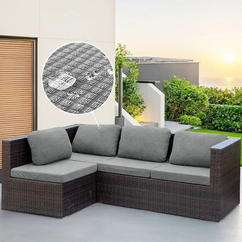 Waffle Jacquard Patio Sofa Cover Waterproof Splash Polar Fleece Sofa Seat Cushion Slipcover Home Garden Decor Elastic Sofa Case thumbnail 2