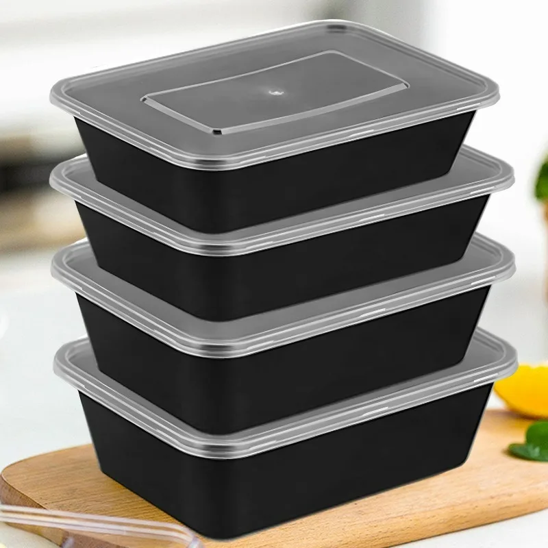 20-10Pcs Disposable Bento Box Kitchen Fridge Storage Box with Lids Black Food Containers Leakproof Lunch Box for Salad Sandwich thumbnail 3