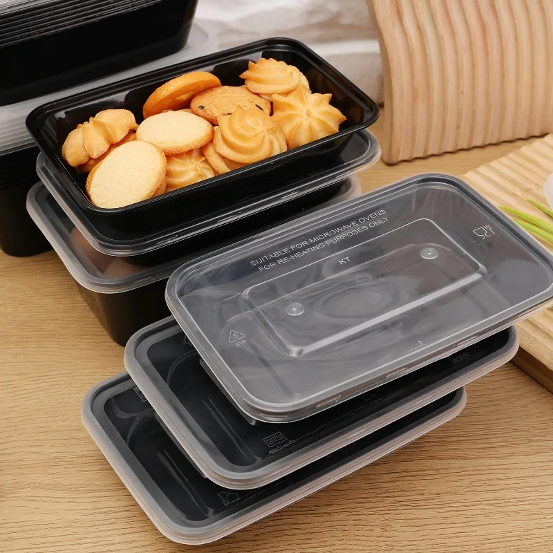 20-10Pcs Disposable Bento Box Kitchen Fridge Storage Box with Lids Black Food Containers Leakproof Lunch Box for Salad Sandwich thumbnail 4