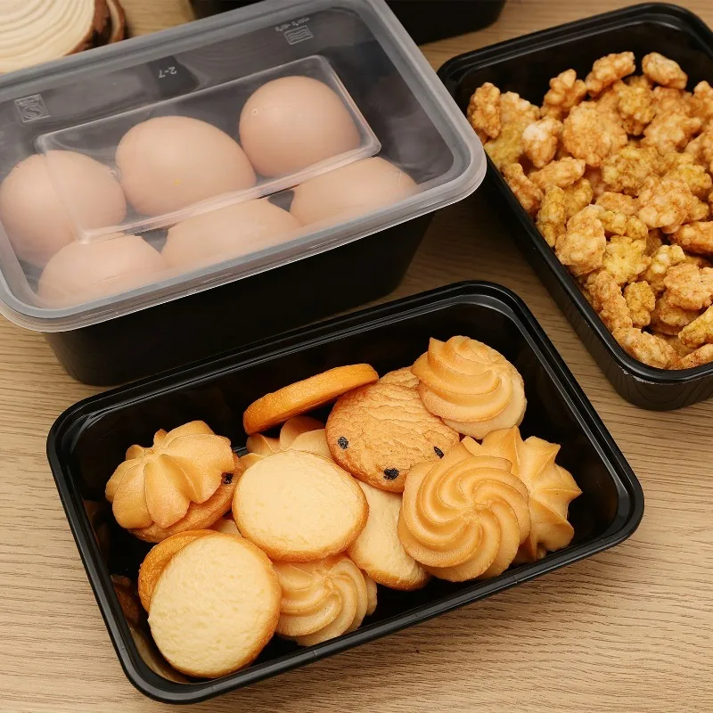 20-10Pcs Disposable Bento Box Kitchen Fridge Storage Box with Lids Black Food Containers Leakproof Lunch Box for Salad Sandwich thumbnail 5