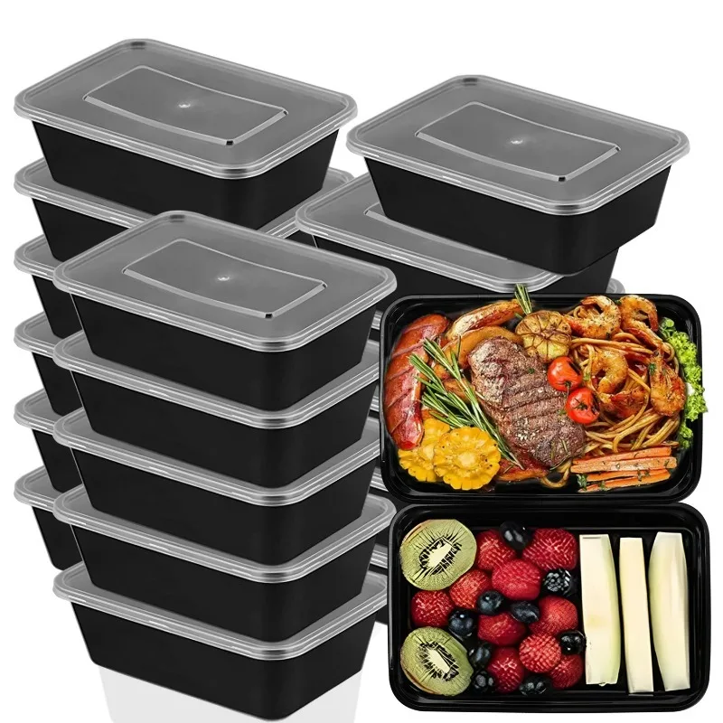20-10Pcs Disposable Bento Box Kitchen Fridge Storage Box with Lids Black Food Containers Leakproof Lunch Box for Salad Sandwich thumbnail 2