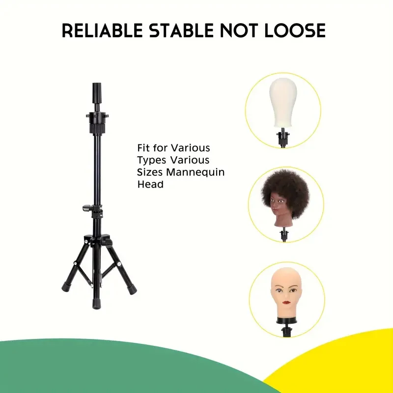 36cm-56cm Adjustable Mannequin Head Stand Tripod Hairdressing Training Head Stand For Salon Use Wig Display Head Stand thumbnail 2
