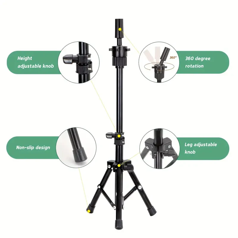 36cm-56cm Adjustable Mannequin Head Stand Tripod Hairdressing Training Head Stand For Salon Use Wig Display Head Stand thumbnail 3