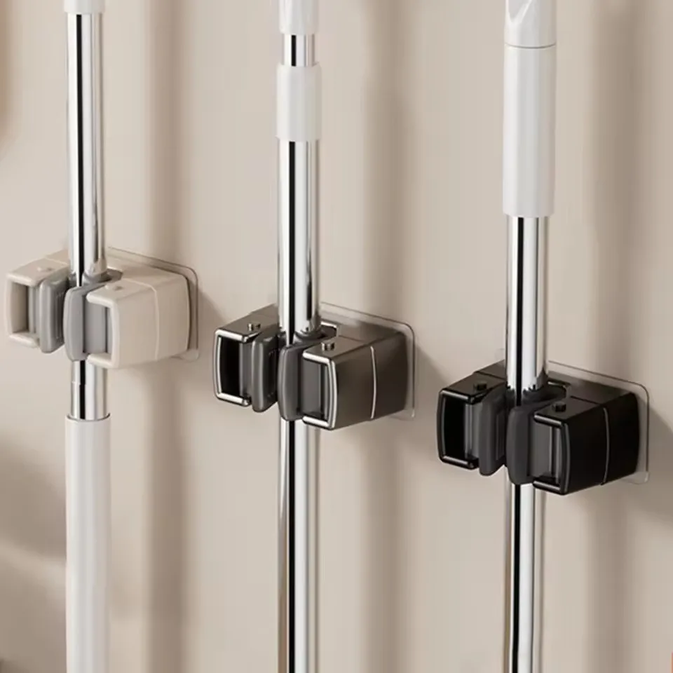 4pcMulti-Purpose Hooks Adhesive Wall Hanging Mop Rack Broom Hanger Hook Kitchen Bathroom Organization Home Organizer Accessories thumbnail 3