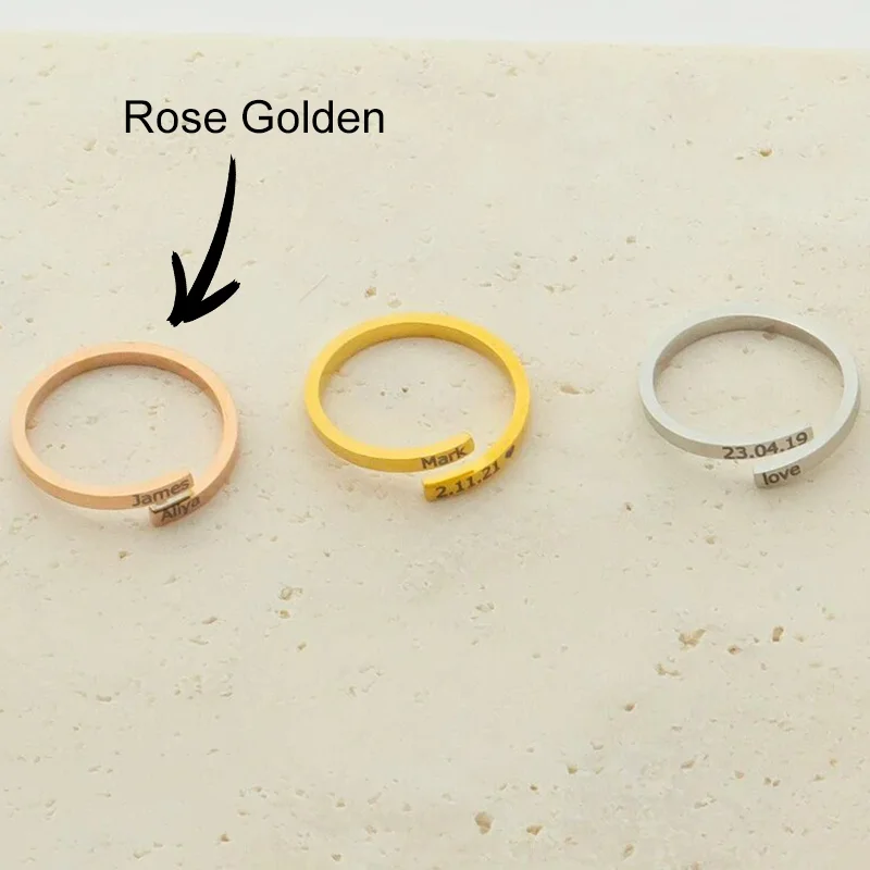 Fashion Stainless Steel Engraved Name Text Date Finger Rings for Women Men Couples Lover Custom Personalized Ring Opened Gift thumbnail 5