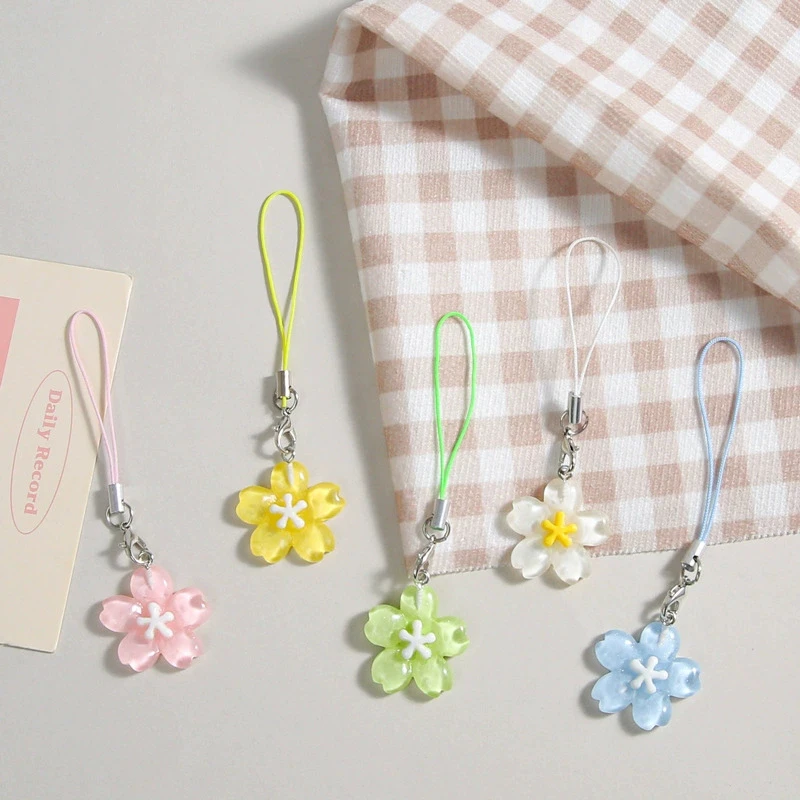 Colorful Resin Flower Phone Chains for Women Korean Style Fresh Cute Transparent Bag Key Pendant Best Friend Compact Accessory thumbnail 2