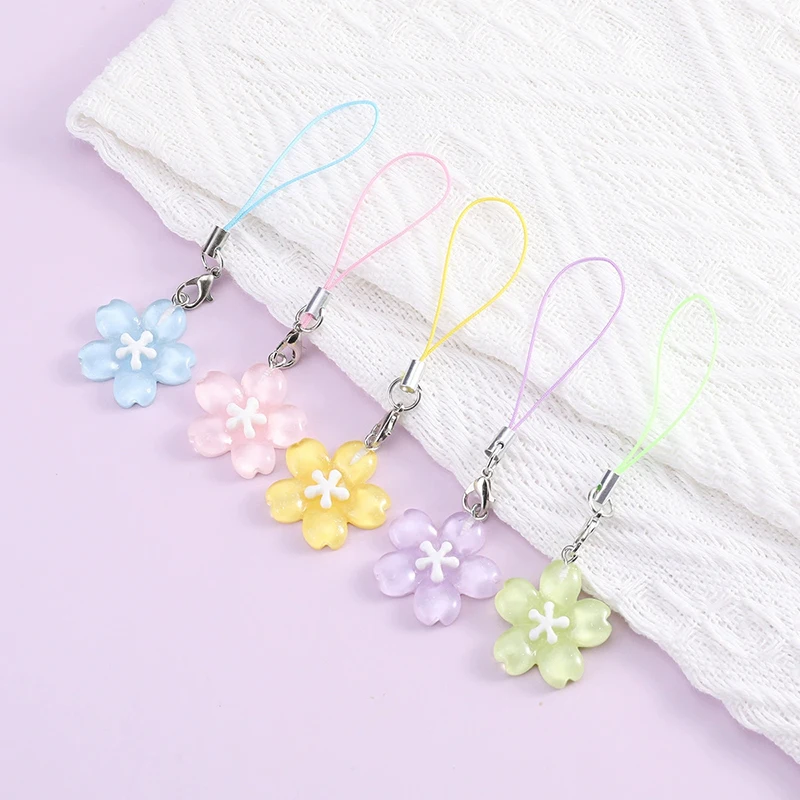 Colorful Resin Flower Phone Chains for Women Korean Style Fresh Cute Transparent Bag Key Pendant Best Friend Compact Accessory thumbnail 3