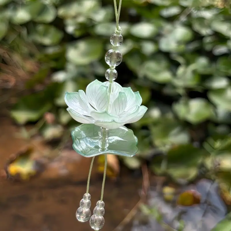 Exquisite Summer Pink Lotus Phone Charm Pendant Fashion Simulated Flower Beaded Keychain Car Ornaments For Women Bag Decoration thumbnail 4