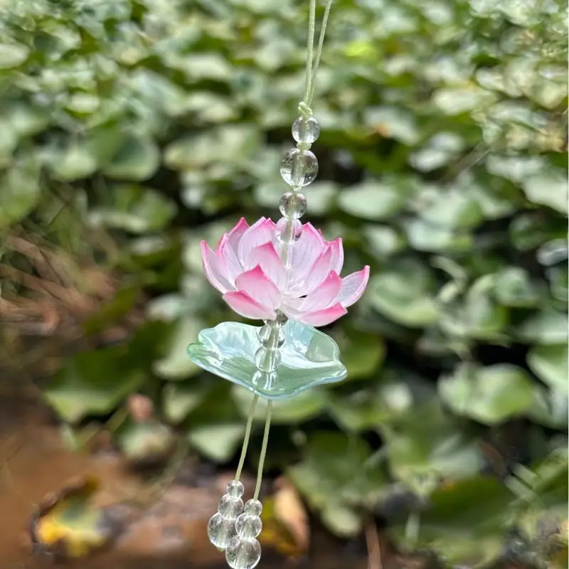 Exquisite Summer Pink Lotus Phone Charm Pendant Fashion Simulated Flower Beaded Keychain Car Ornaments For Women Bag Decoration thumbnail 3