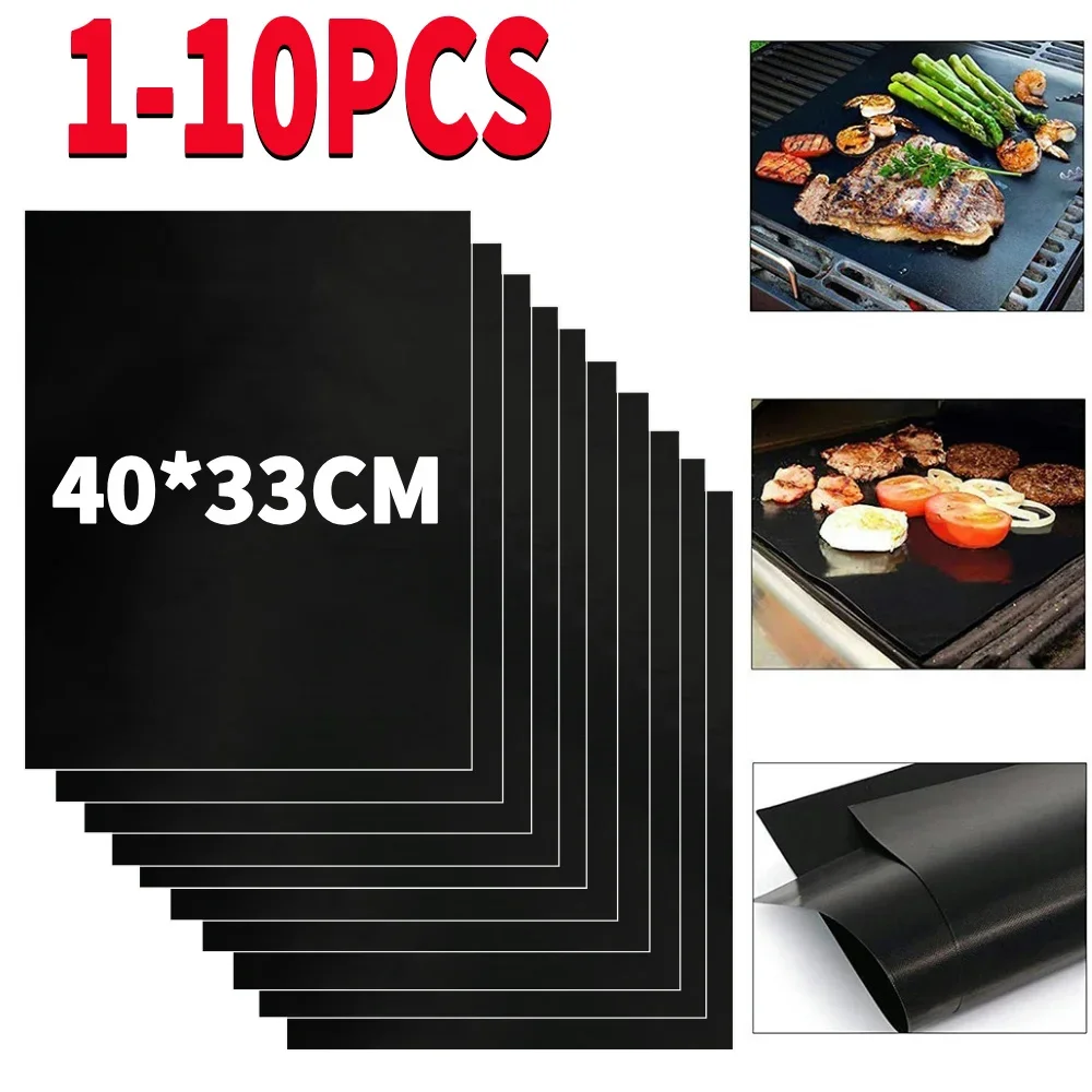 1-10PCS Non-stick BBQ Grill Mat Barbecue Outdoor Baking Mat Reusable BBQ Cooking Grilling Sheet for Party Grill Mat Kitchen Tool