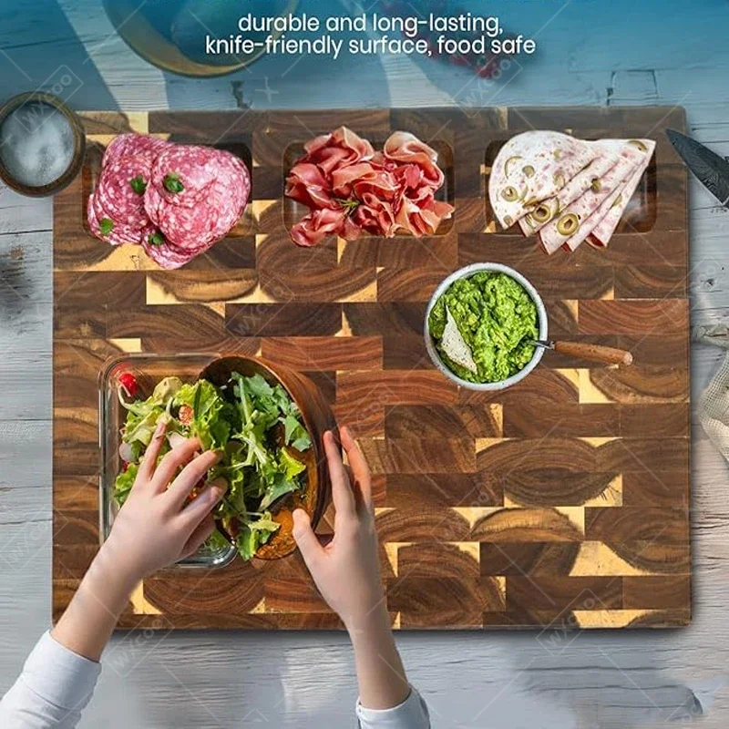 Thicken Acacia Wooden Cutting Board Kitchen Double-sided Splicing Checkerboard Solid Wood Non-slip for Cut Vegetable Fruit Board thumbnail 5