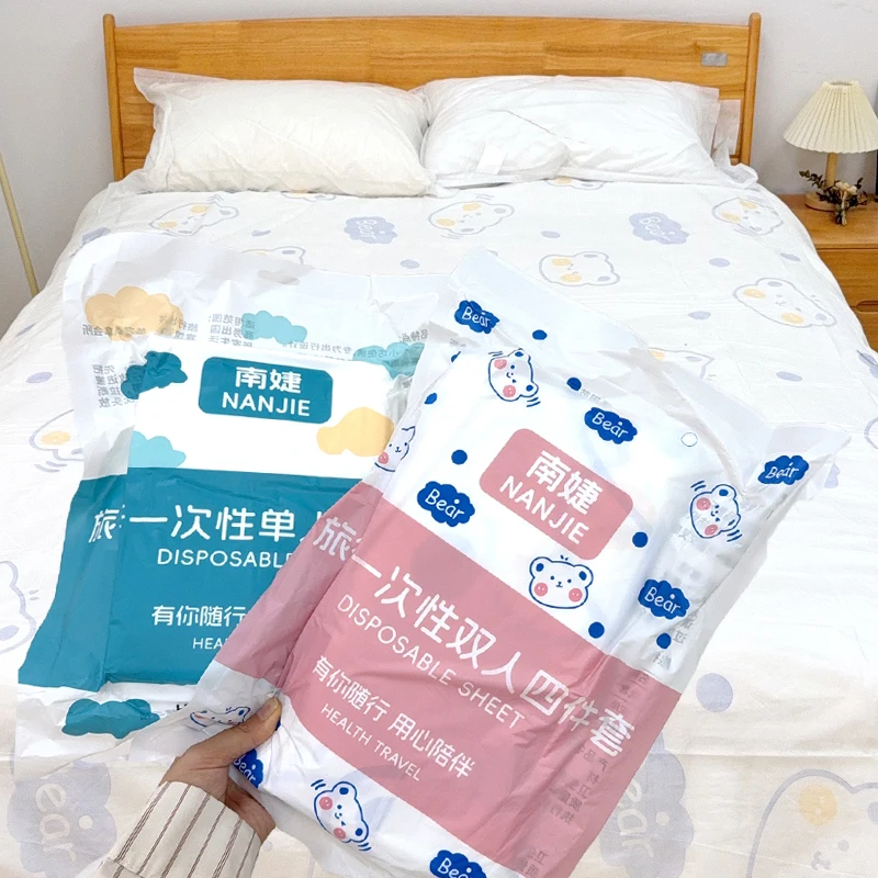 1/3set Disposable Non-woven Sheets Thickened Bedding Set Portable 3/4pcs Bed Sheets Waterproof Safety Camping Hotel Supplies