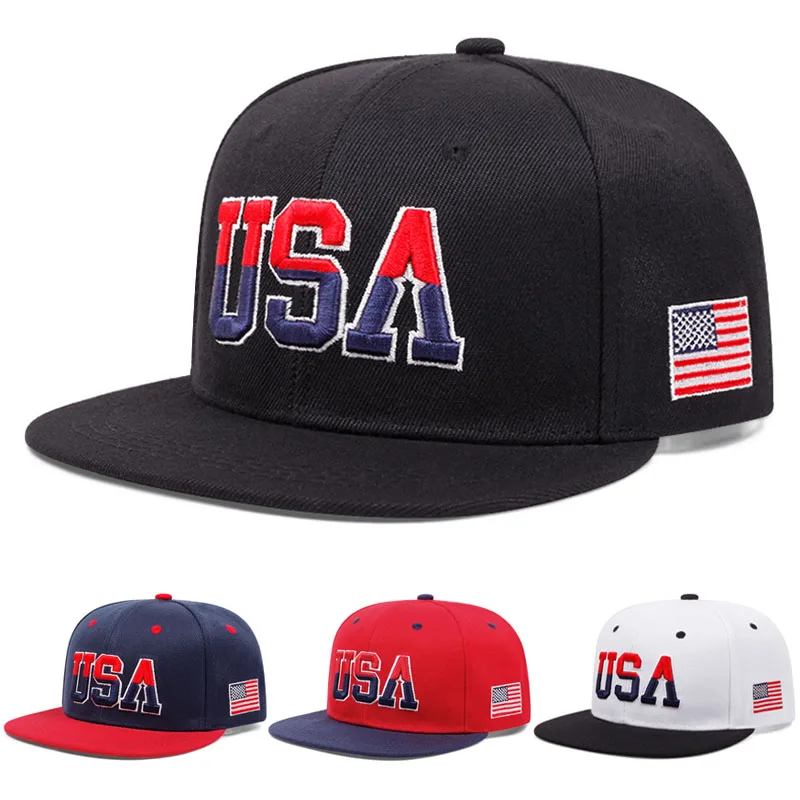 2025 Fashion Personalized New Flat brimmed Hat USA Embroidered Street Dance Hip Hop Hat Daily Sunshade Hat Baseball Hat Unisex thumbnail 5
