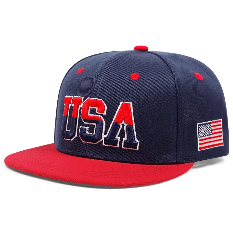 2025 Fashion Personalized New Flat brimmed Hat USA Embroidered Street Dance Hip Hop Hat Daily Sunshade Hat Baseball Hat Unisex thumbnail 2