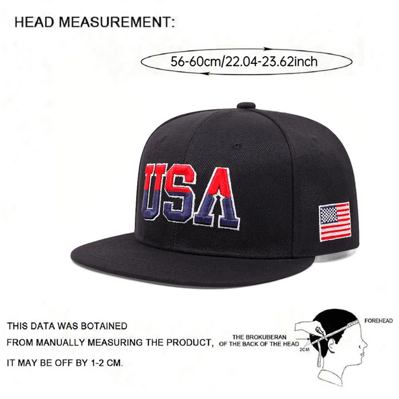 2025 Fashion Personalized New Flat brimmed Hat USA Embroidered Street Dance Hip Hop Hat Daily Sunshade Hat Baseball Hat Unisex thumbnail 6
