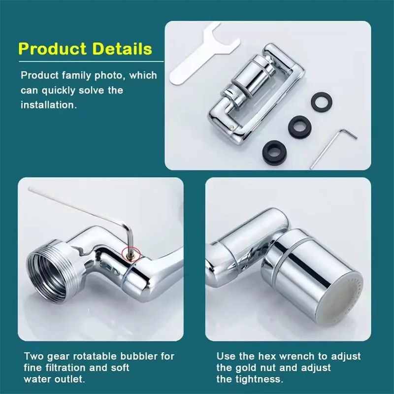 Universal Metal Copper Kitchen Faucet Aerator Extender 1080° Rotation Spray Head Tap Extension 360° Sink Sprayer  Water Saving thumbnail 5