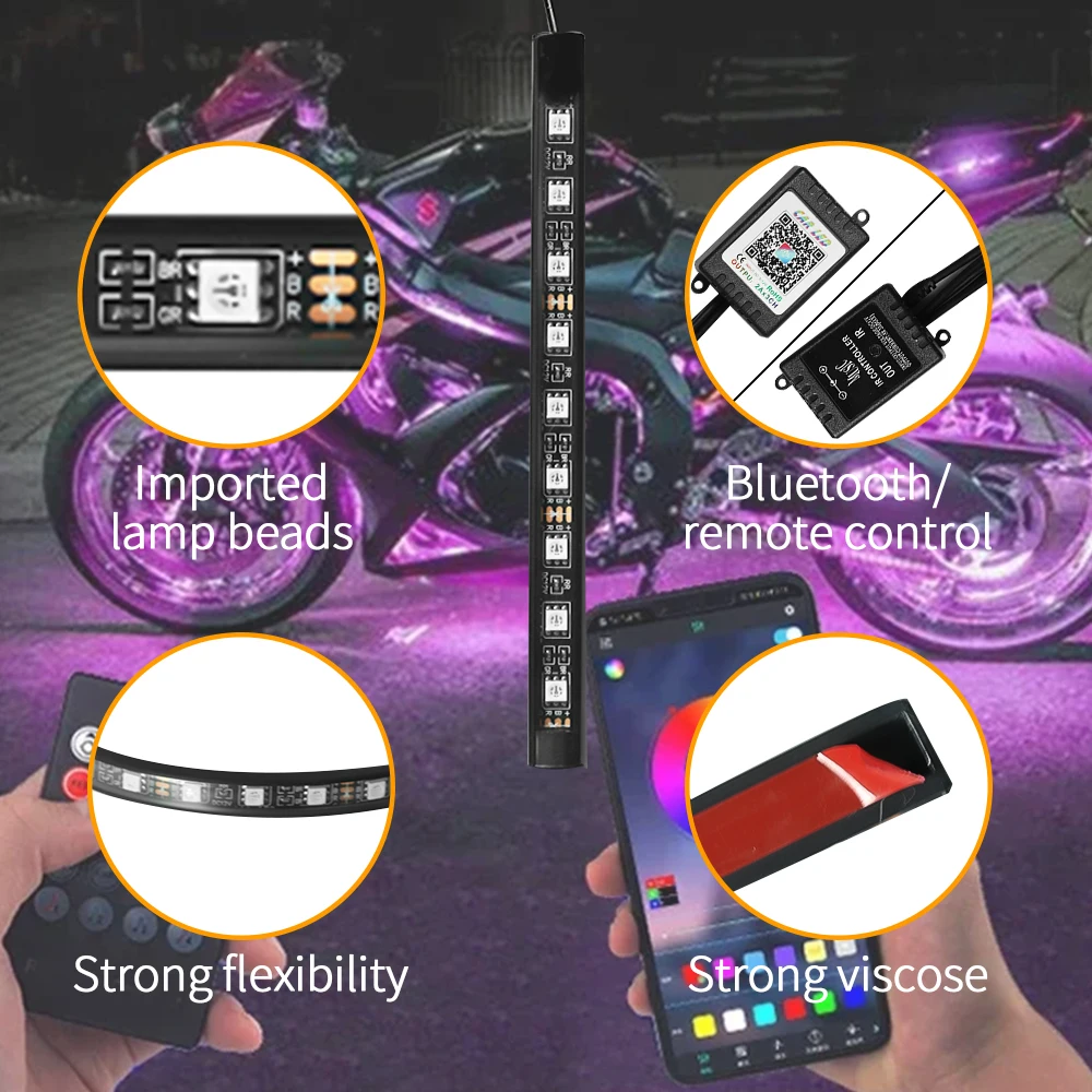 Led Motorcycle Atmosphere Light Decorative Ambient Light Strip Neon Lamp Flexible RGB APP 12V For Harley Yamaha Kawasaki Suzuki thumbnail 3