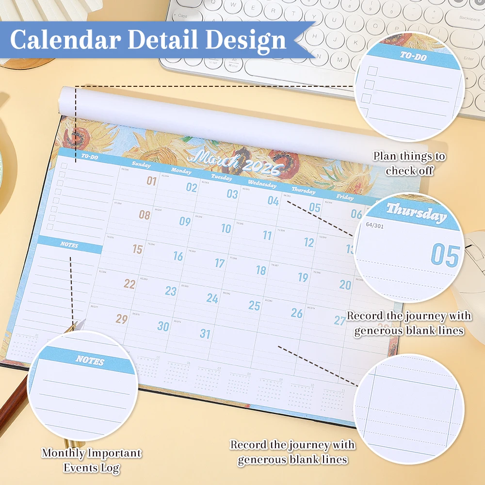 2026 Wall Calendar From Jan. 2026 - Dec. 2026 Monthly Painting Calendar Schedule Planning For Home School Office Supplies thumbnail 4