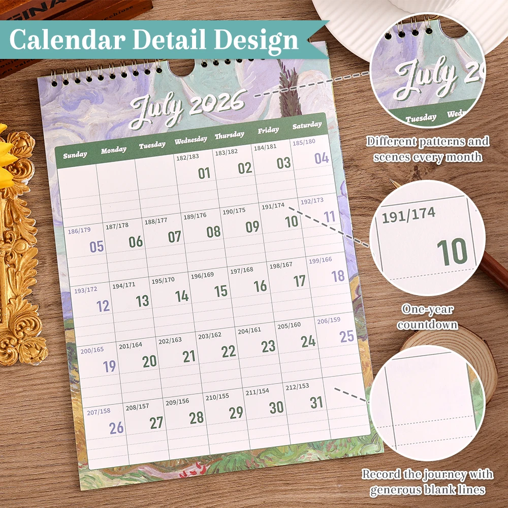 2026 A4 Wall Calendar 12-Month Starry Bronzing Paper Cover Monthly Calendar For Home School Office Organization Supplies thumbnail 5