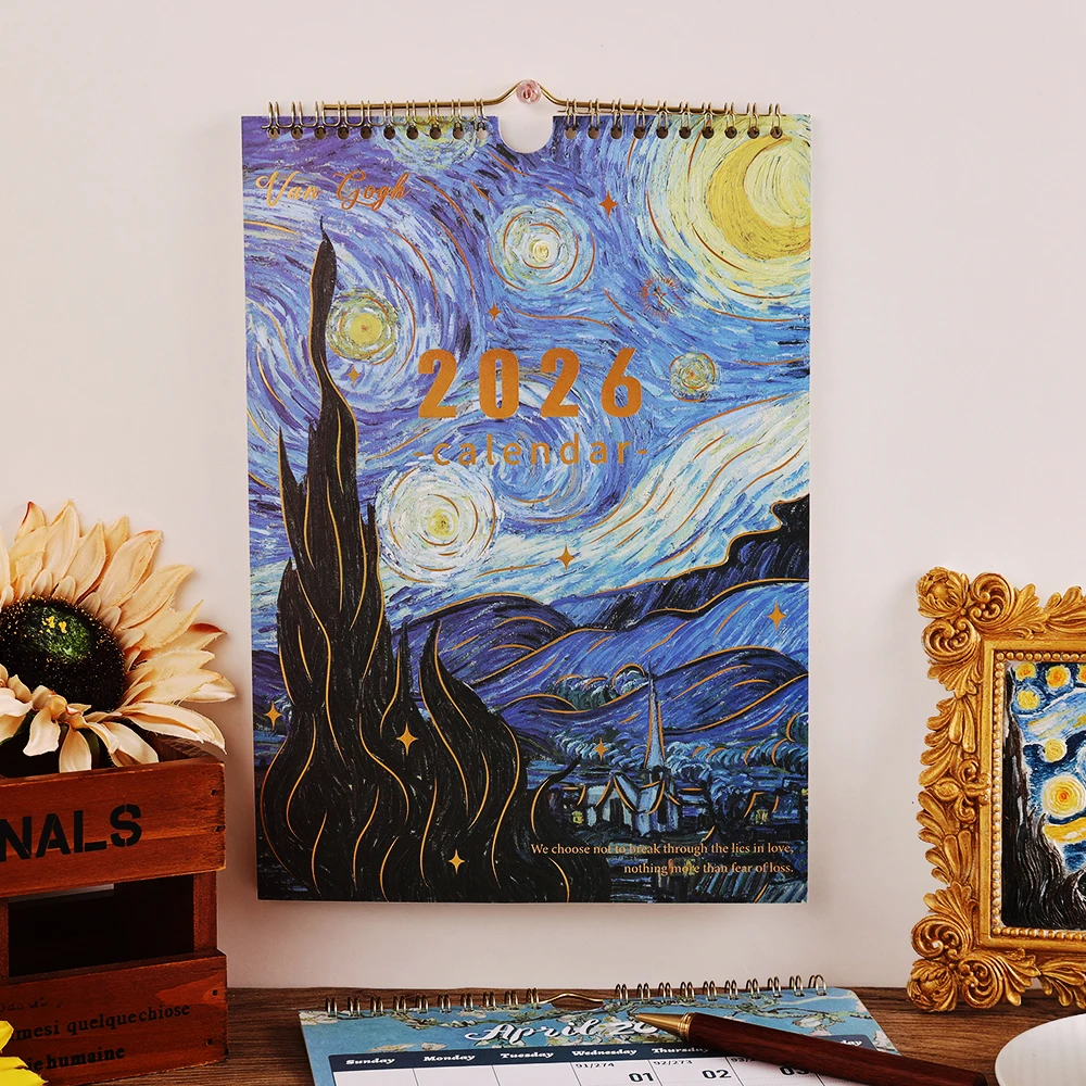 2026 A4 Wall Calendar 12-Month Starry Bronzing Paper Cover Monthly Calendar For Home School Office Organization Supplies