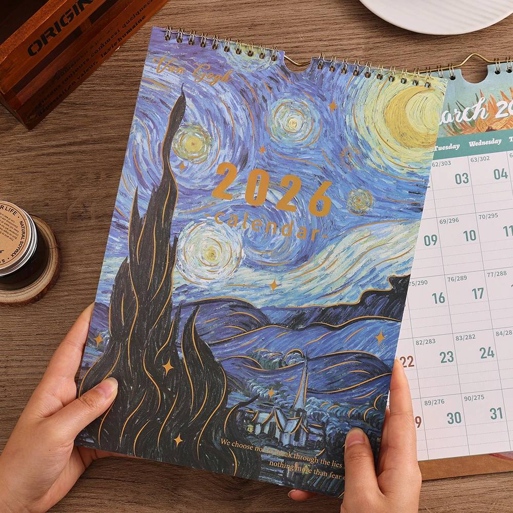 2026 A4 Wall Calendar 12-Month Starry Bronzing Paper Cover Monthly Calendar For Home School Office Organization Supplies thumbnail 3