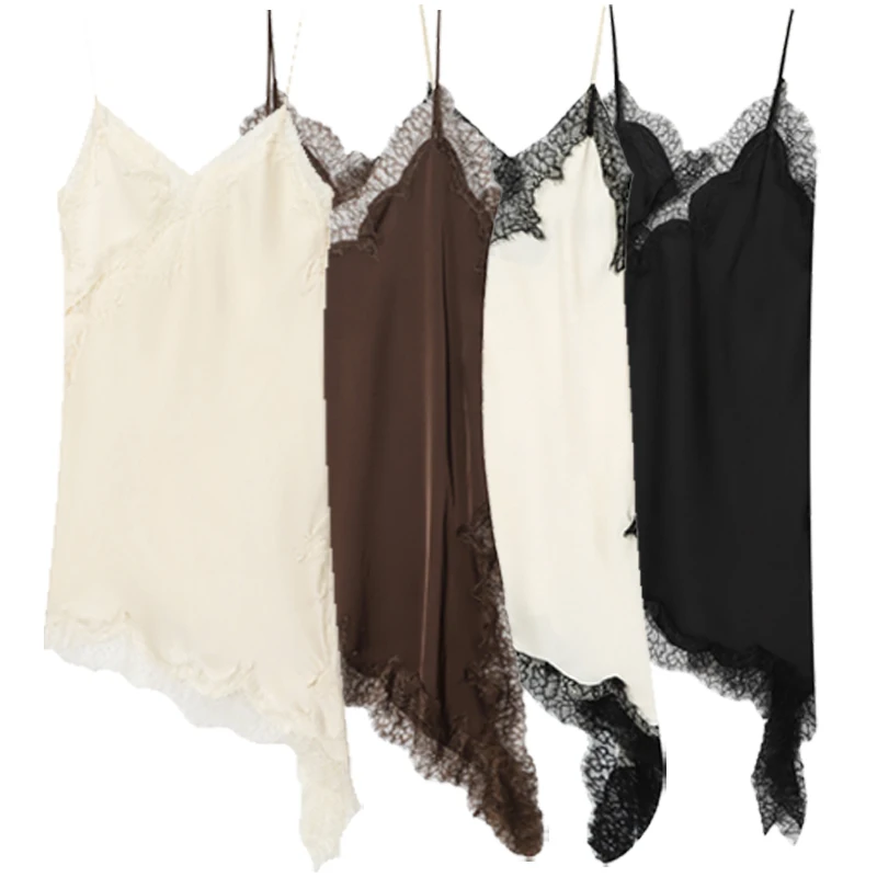 HXAO Womens Dresses Lace Asymmetric Slip Dress Summer 2025 Sexy Evening Dresses Ladies Mini Brown Sleeveless Backless Vestidos thumbnail 6