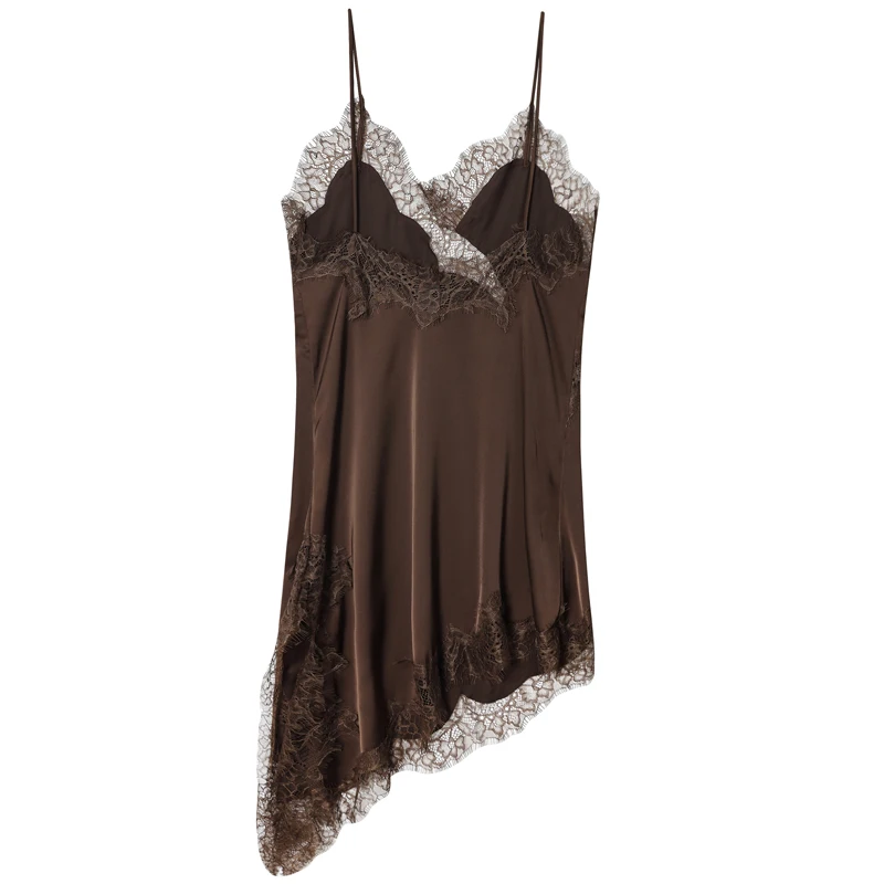 HXAO Womens Dresses Lace Asymmetric Slip Dress Summer 2025 Sexy Evening Dresses Ladies Mini Brown Sleeveless Backless Vestidos thumbnail 2