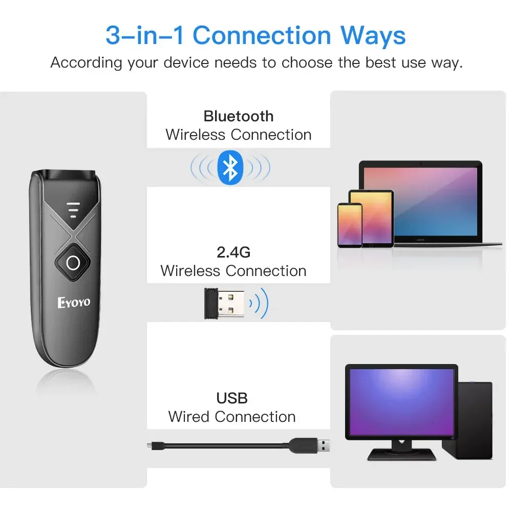 Eyoyo Mini Portable 1D2D Bluetooth Barcode Scanner QR Code Screen Reader PDF417 Data Matrix USB Wired Wireless Scanner For store thumbnail 3