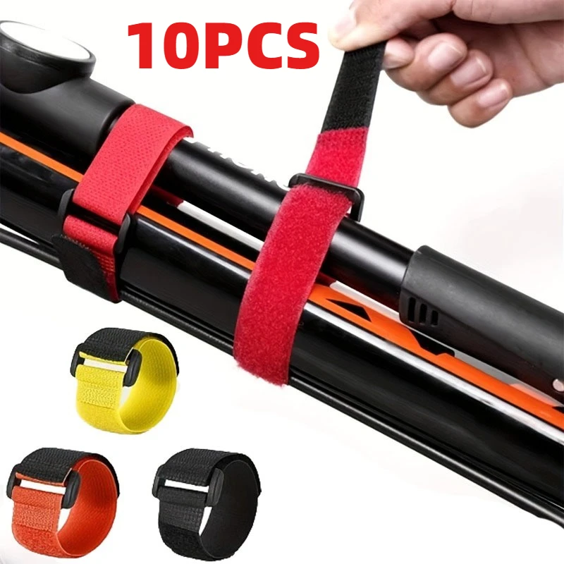 10pcs/set Reusable Fishing Rod Tie Holder Strap Hook Loop Ties Belt Fishing Rod Strapping Wrap Band Outdoor Fish Tool