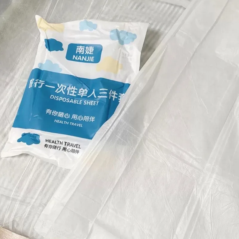 Non-Woven Bedding Set Thickened Disposable 3/4pcs Bed Sheet Set Portable Bedding Set Travel Hotel Dirty Proof Isolation Sheets thumbnail 4
