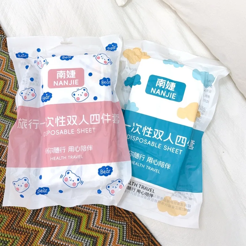 Non-Woven Bedding Set Thickened Disposable 3/4pcs Bed Sheet Set Portable Bedding Set Travel Hotel Dirty Proof Isolation Sheets thumbnail 6