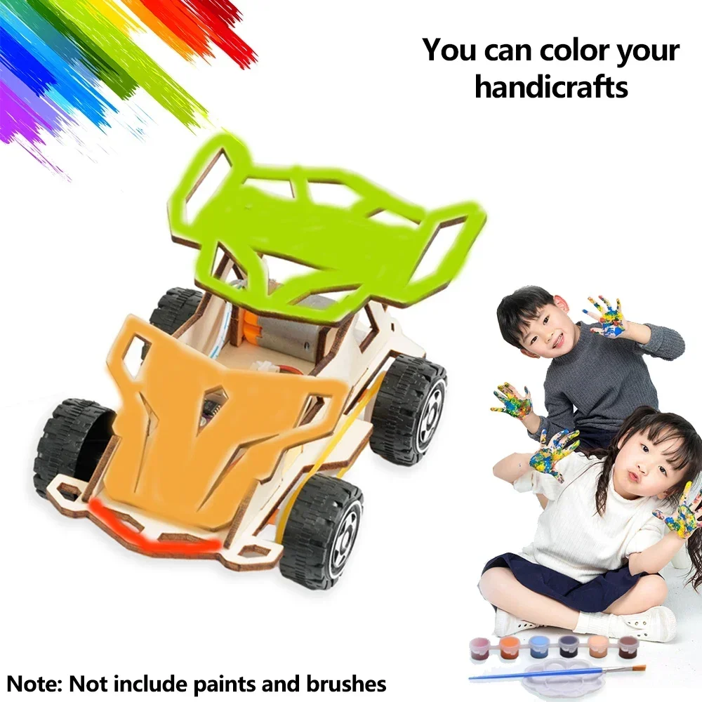 DIY Wooden Remote Control Car Wooden Four Wheel Drive Racing Assembling Science Experiment Kits KIDS STEM Educational Toy thumbnail 5