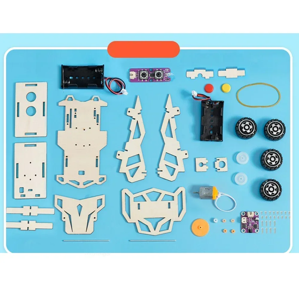 DIY Wooden Remote Control Car Wooden Four Wheel Drive Racing Assembling Science Experiment Kits KIDS STEM Educational Toy thumbnail 6