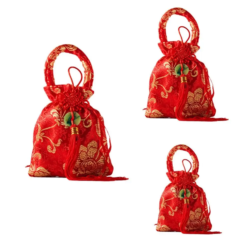 Chinese Style Canvas Flower Drawstring Bag Wrist Bag Large Capacity Chinese Knot Tassel Handbag Korean Style Storage Bag thumbnail 6