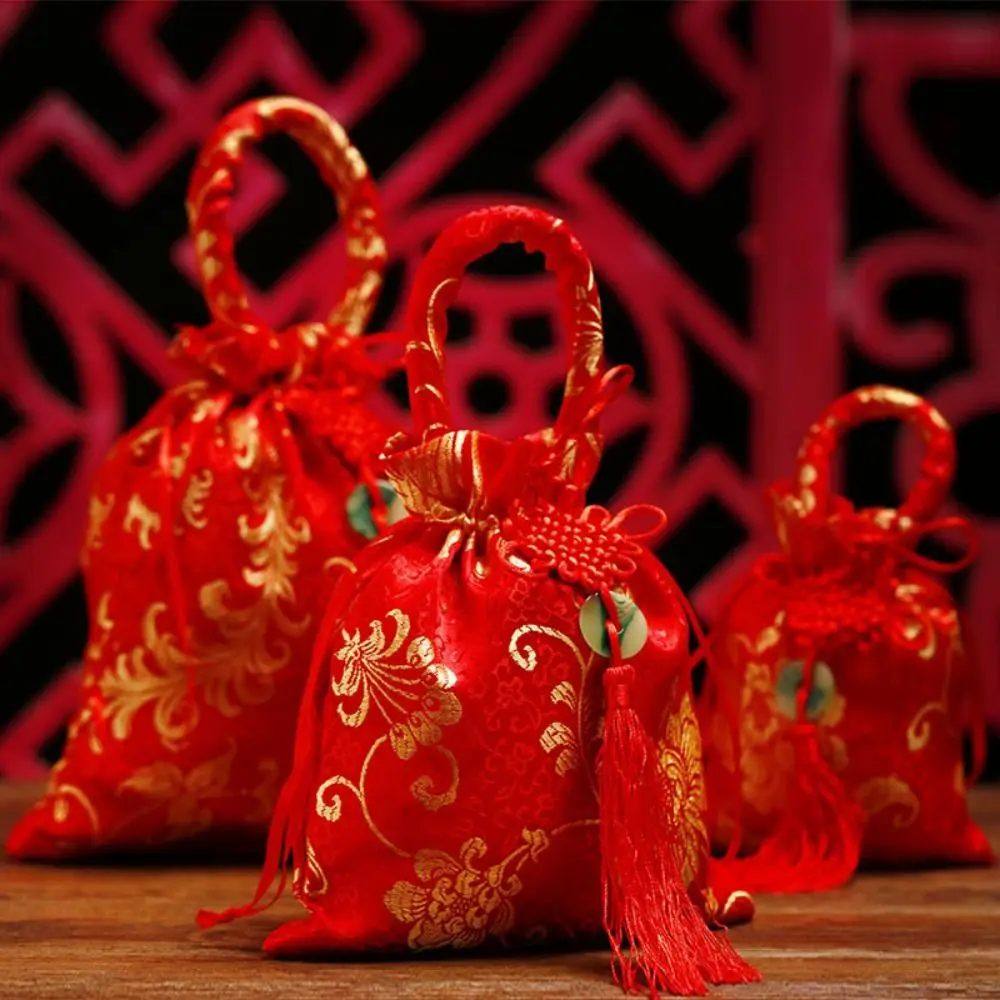 Chinese Style Canvas Flower Drawstring Bag Wrist Bag Large Capacity Chinese Knot Tassel Handbag Korean Style Storage Bag thumbnail 3