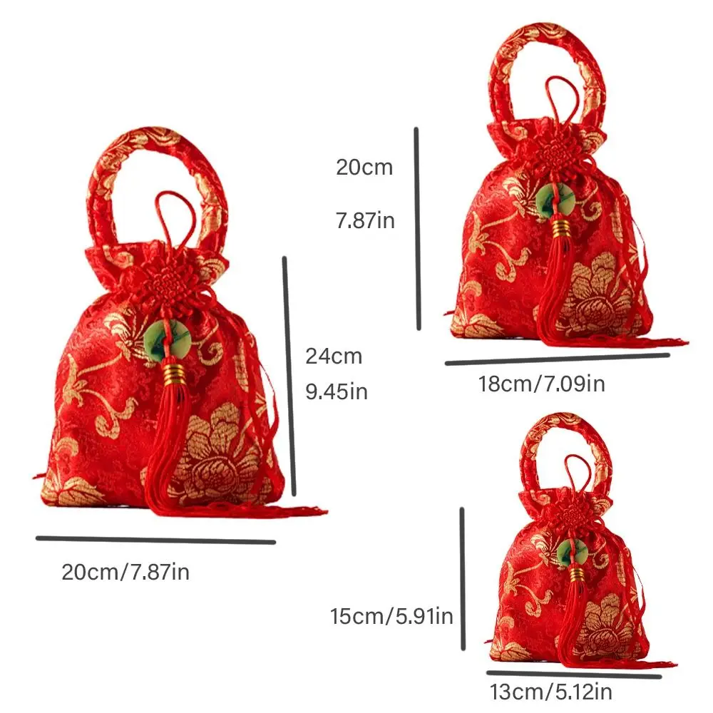Chinese Style Canvas Flower Drawstring Bag Wrist Bag Large Capacity Chinese Knot Tassel Handbag Korean Style Storage Bag thumbnail 5
