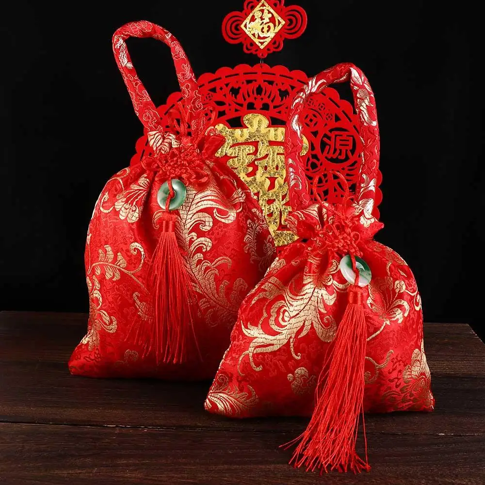 Chinese Style Canvas Flower Drawstring Bag Wrist Bag Large Capacity Chinese Knot Tassel Handbag Korean Style Storage Bag thumbnail 4