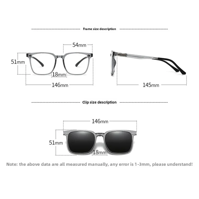 6 IN 1 Magnetic Clip-on Polarized Sunglasses Tinted Lens Myopia Glasses Frame Night Vision Driving Glasses thumbnail 3