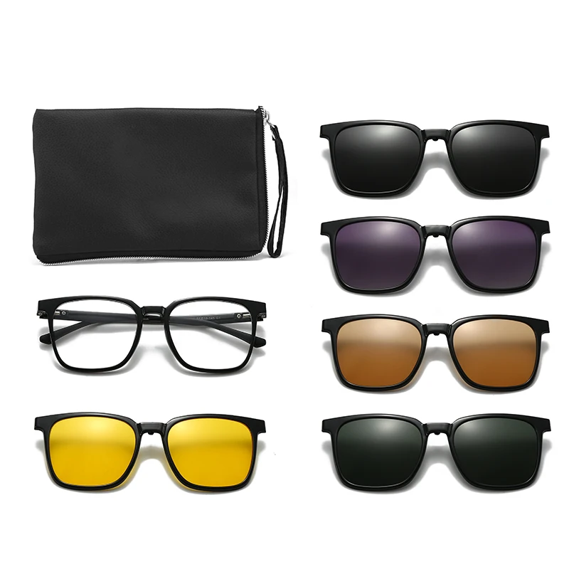 6 IN 1 Magnetic Clip-on Polarized Sunglasses Tinted Lens Myopia Glasses Frame Night Vision Driving Glasses thumbnail 4