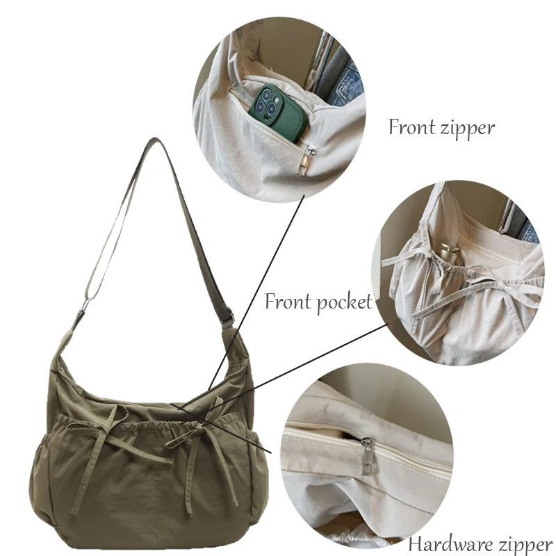 Large Capacity Women's Shoulder Bags Lightweight Nylon Pleated Crossbody Bag Multiple Pockets Hobo Bag For Women Commuting thumbnail 3