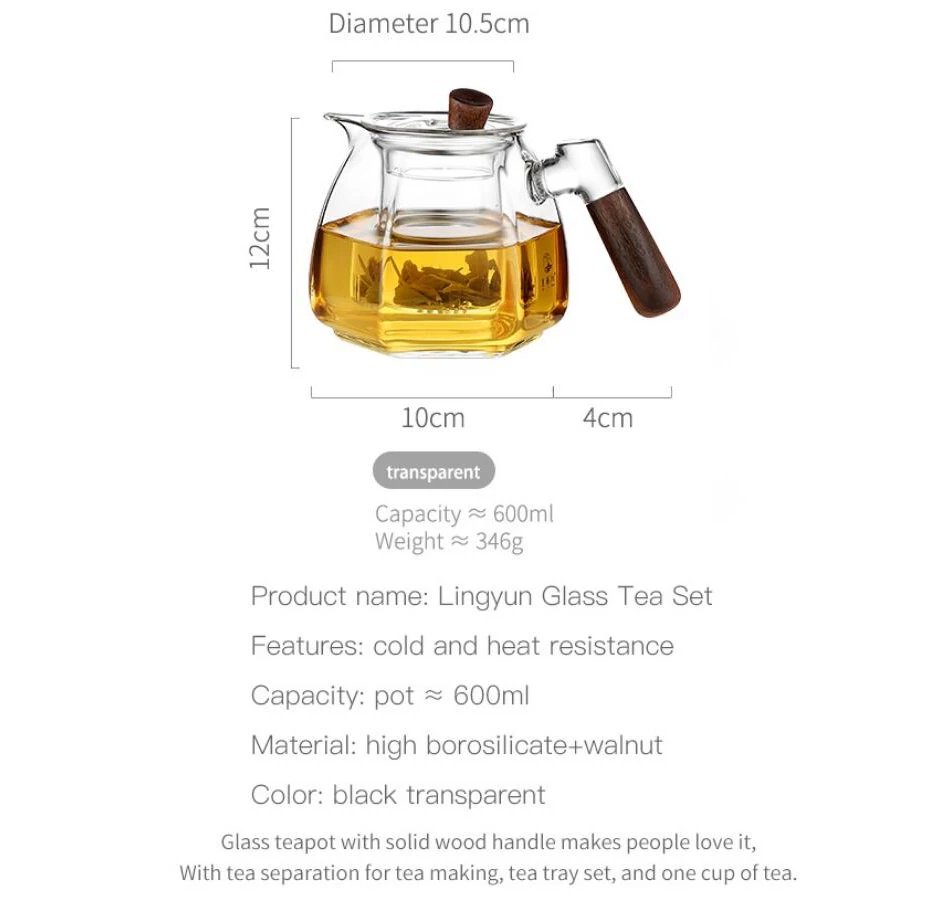 Glass Teapot with Stainless Steel Tea Strainer 600ml High Heat Resistant Infuser Flower Kettle Kung Fu Tea Pots Teaware Set thumbnail 6
