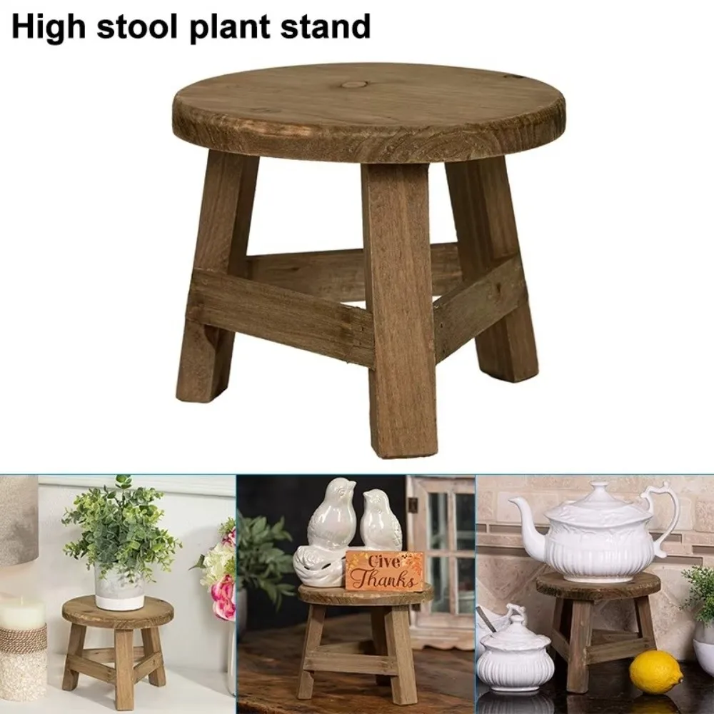 Mini Wooden Stool Flower Display Stand Potted Plant Shelf Bonsai Rack Simple Wood Grain Garden Plant Pot Stand for Home Graden thumbnail 3